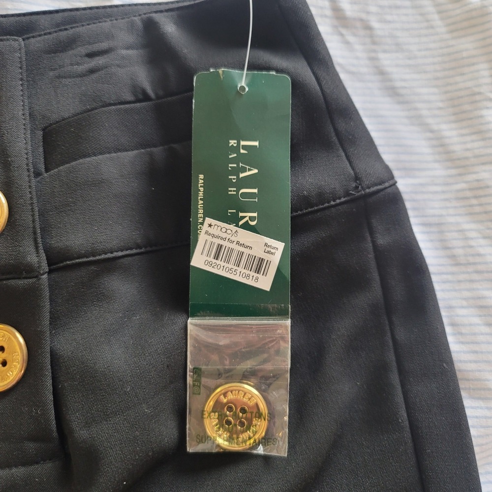 Womens Lauren Ralph Lauren Black Wide Leg Sailor Trouser Pants Gold Button Sz 16 - Picture 5 of 9